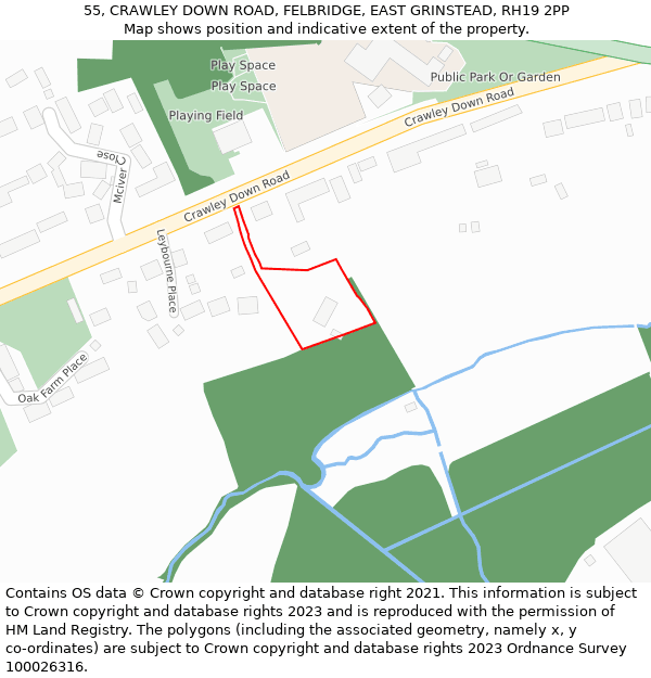 55, CRAWLEY DOWN ROAD, FELBRIDGE, EAST GRINSTEAD, RH19 2PP: Location map and indicative extent of plot