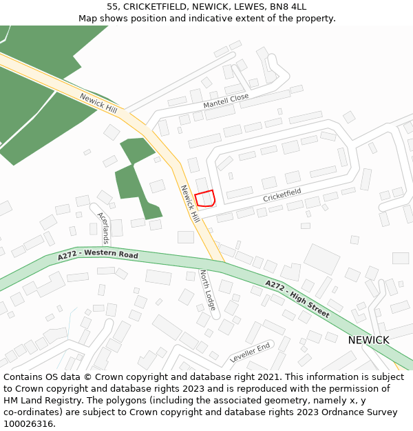 55, CRICKETFIELD, NEWICK, LEWES, BN8 4LL: Location map and indicative extent of plot