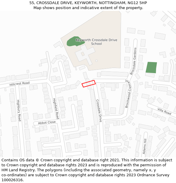 55, CROSSDALE DRIVE, KEYWORTH, NOTTINGHAM, NG12 5HP: Location map and indicative extent of plot