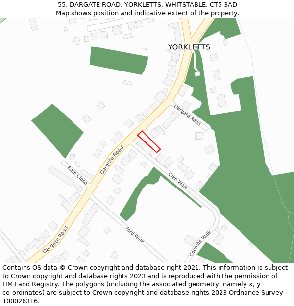 55, DARGATE ROAD, YORKLETTS, WHITSTABLE, CT5 3AD: Location map and indicative extent of plot