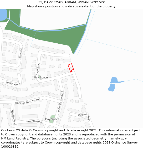 55, DAVY ROAD, ABRAM, WIGAN, WN2 5YX: Location map and indicative extent of plot
