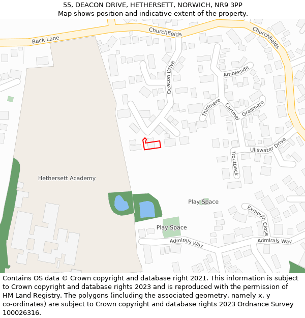 55, DEACON DRIVE, HETHERSETT, NORWICH, NR9 3PP: Location map and indicative extent of plot