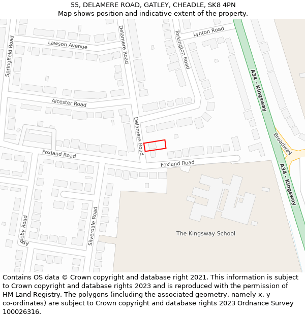 55, DELAMERE ROAD, GATLEY, CHEADLE, SK8 4PN: Location map and indicative extent of plot