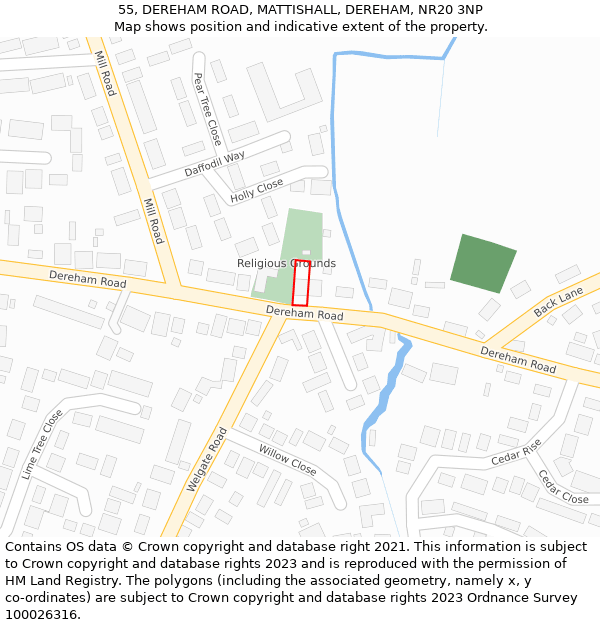 55, DEREHAM ROAD, MATTISHALL, DEREHAM, NR20 3NP: Location map and indicative extent of plot