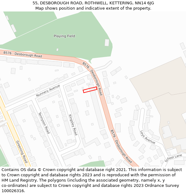 55, DESBOROUGH ROAD, ROTHWELL, KETTERING, NN14 6JG: Location map and indicative extent of plot