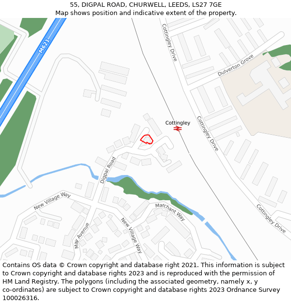 55, DIGPAL ROAD, CHURWELL, LEEDS, LS27 7GE: Location map and indicative extent of plot