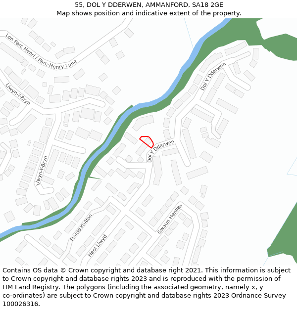 55, DOL Y DDERWEN, AMMANFORD, SA18 2GE: Location map and indicative extent of plot
