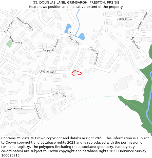 55, DOUGLAS LANE, GRIMSARGH, PRESTON, PR2 5JB: Location map and indicative extent of plot