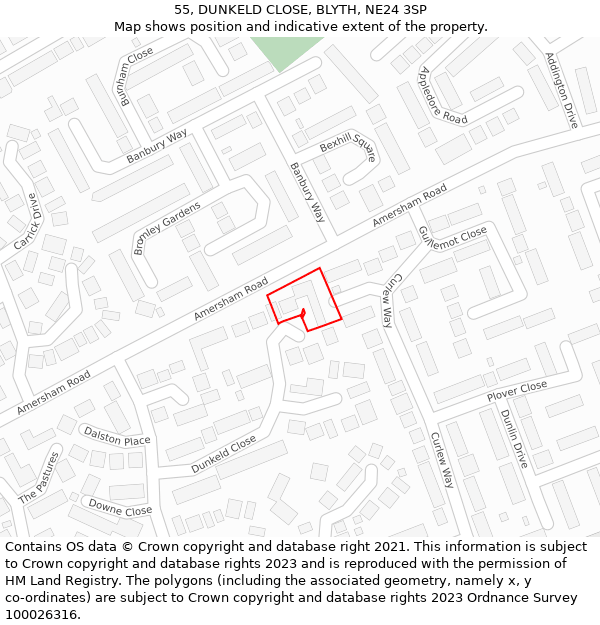 55, DUNKELD CLOSE, BLYTH, NE24 3SP: Location map and indicative extent of plot