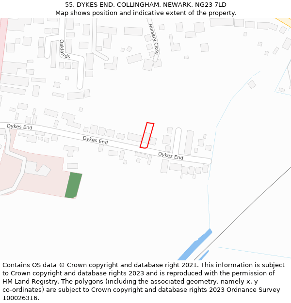 55, DYKES END, COLLINGHAM, NEWARK, NG23 7LD: Location map and indicative extent of plot
