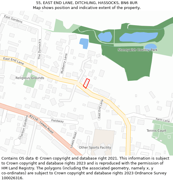 55, EAST END LANE, DITCHLING, HASSOCKS, BN6 8UR: Location map and indicative extent of plot