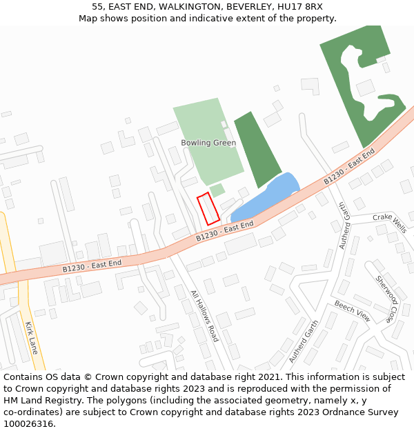 55, EAST END, WALKINGTON, BEVERLEY, HU17 8RX: Location map and indicative extent of plot