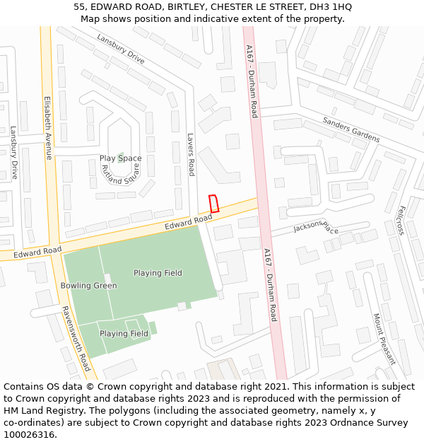 55, EDWARD ROAD, BIRTLEY, CHESTER LE STREET, DH3 1HQ: Location map and indicative extent of plot