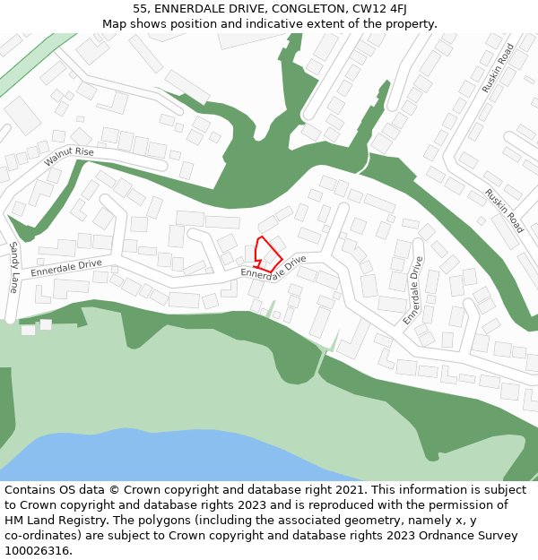 55, ENNERDALE DRIVE, CONGLETON, CW12 4FJ: Location map and indicative extent of plot