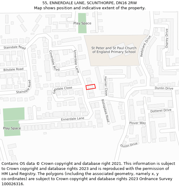 55, ENNERDALE LANE, SCUNTHORPE, DN16 2RW: Location map and indicative extent of plot