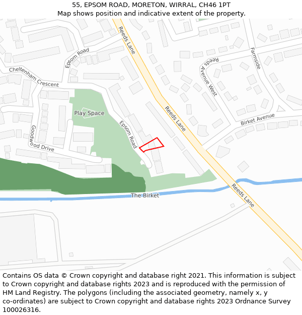 55, EPSOM ROAD, MORETON, WIRRAL, CH46 1PT: Location map and indicative extent of plot