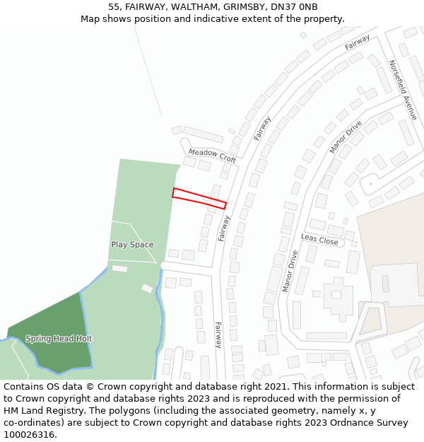 55, FAIRWAY, WALTHAM, GRIMSBY, DN37 0NB: Location map and indicative extent of plot