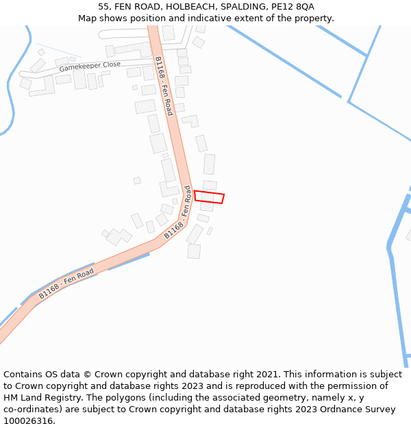 55, FEN ROAD, HOLBEACH, SPALDING, PE12 8QA: Location map and indicative extent of plot