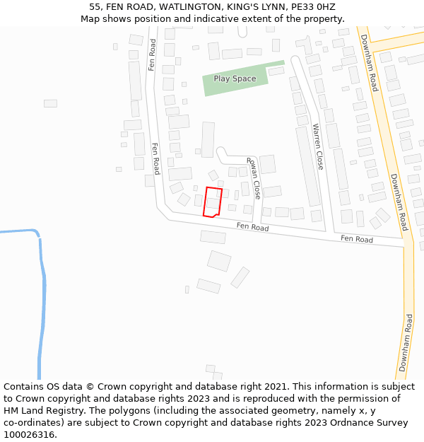 55, FEN ROAD, WATLINGTON, KING'S LYNN, PE33 0HZ: Location map and indicative extent of plot