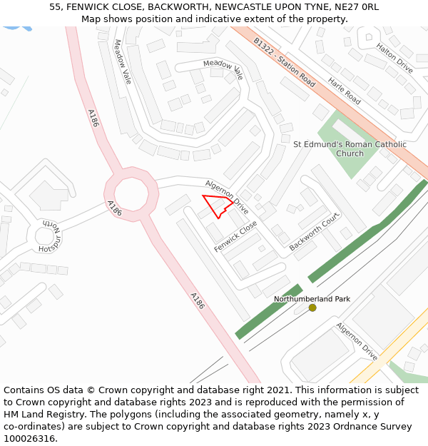 55, FENWICK CLOSE, BACKWORTH, NEWCASTLE UPON TYNE, NE27 0RL: Location map and indicative extent of plot