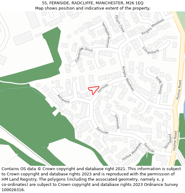55, FERNSIDE, RADCLIFFE, MANCHESTER, M26 1EQ: Location map and indicative extent of plot
