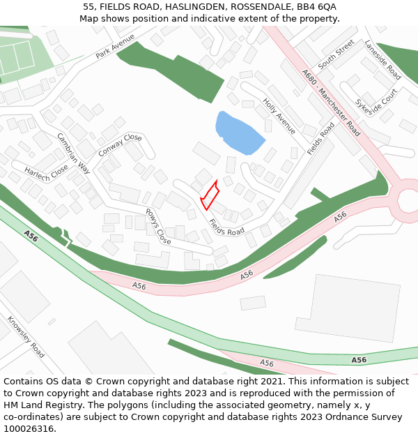 55, FIELDS ROAD, HASLINGDEN, ROSSENDALE, BB4 6QA: Location map and indicative extent of plot