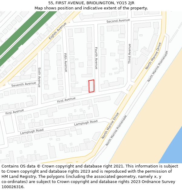 55, FIRST AVENUE, BRIDLINGTON, YO15 2JR: Location map and indicative extent of plot