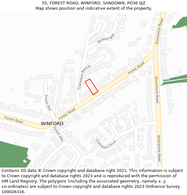 55, FOREST ROAD, WINFORD, SANDOWN, PO36 0JZ: Location map and indicative extent of plot