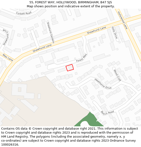 55, FOREST WAY, HOLLYWOOD, BIRMINGHAM, B47 5JS: Location map and indicative extent of plot