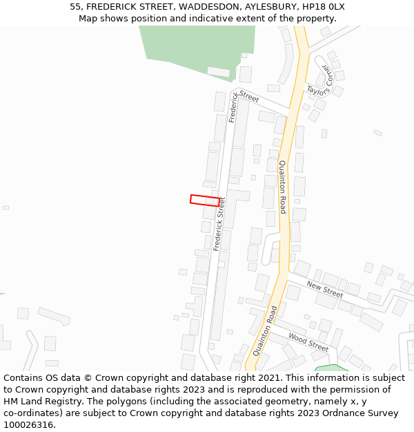 55, FREDERICK STREET, WADDESDON, AYLESBURY, HP18 0LX: Location map and indicative extent of plot