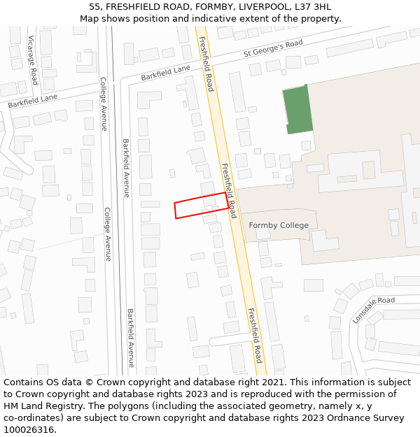 55, FRESHFIELD ROAD, FORMBY, LIVERPOOL, L37 3HL: Location map and indicative extent of plot