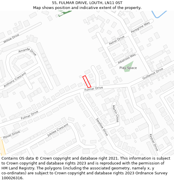 55, FULMAR DRIVE, LOUTH, LN11 0ST: Location map and indicative extent of plot