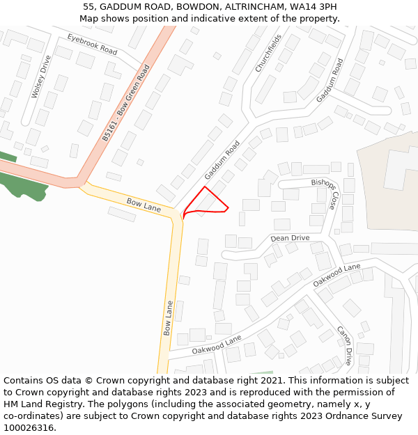 55, GADDUM ROAD, BOWDON, ALTRINCHAM, WA14 3PH: Location map and indicative extent of plot