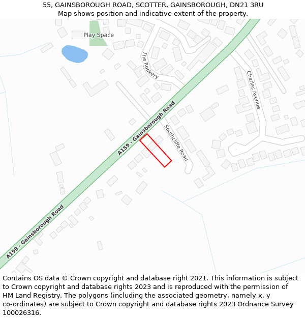 55, GAINSBOROUGH ROAD, SCOTTER, GAINSBOROUGH, DN21 3RU: Location map and indicative extent of plot