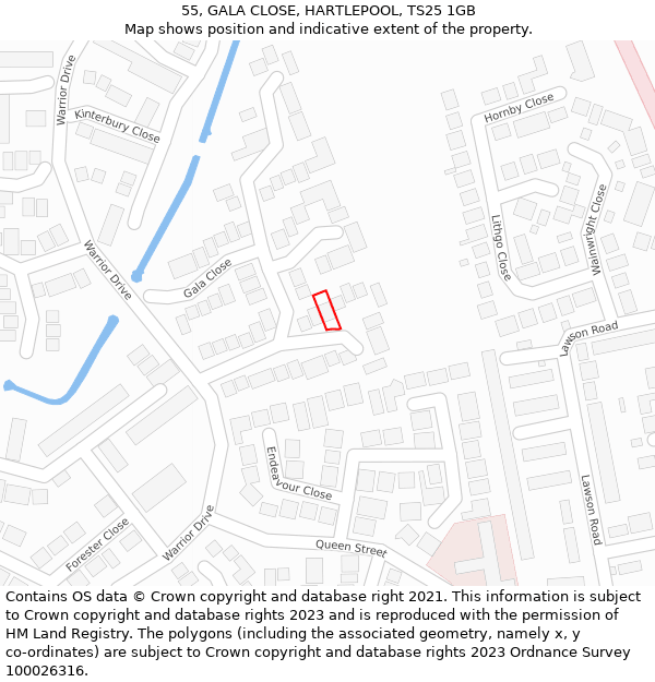 55, GALA CLOSE, HARTLEPOOL, TS25 1GB: Location map and indicative extent of plot