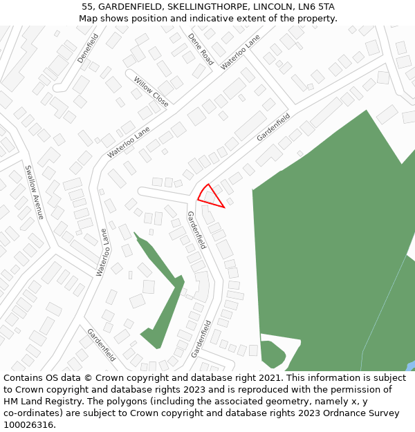 55, GARDENFIELD, SKELLINGTHORPE, LINCOLN, LN6 5TA: Location map and indicative extent of plot