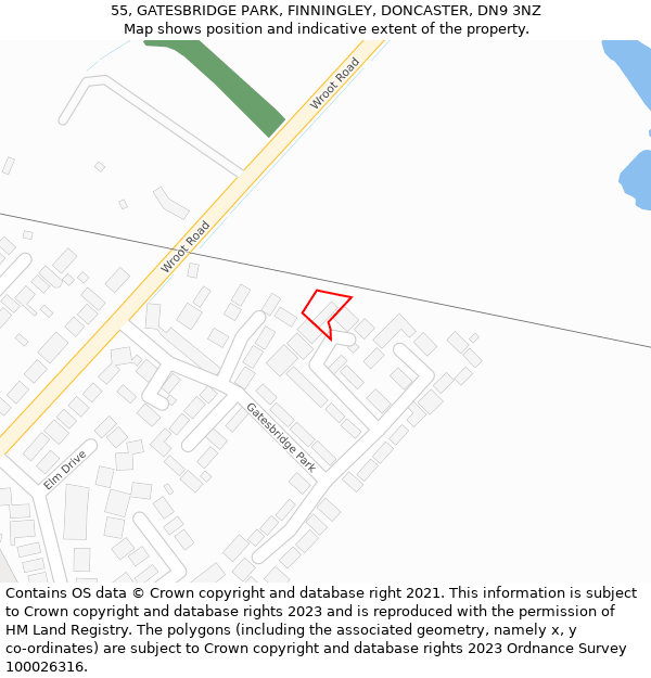 55, GATESBRIDGE PARK, FINNINGLEY, DONCASTER, DN9 3NZ: Location map and indicative extent of plot