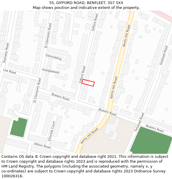 55, GIFFORD ROAD, BENFLEET, SS7 5XX: Location map and indicative extent of plot