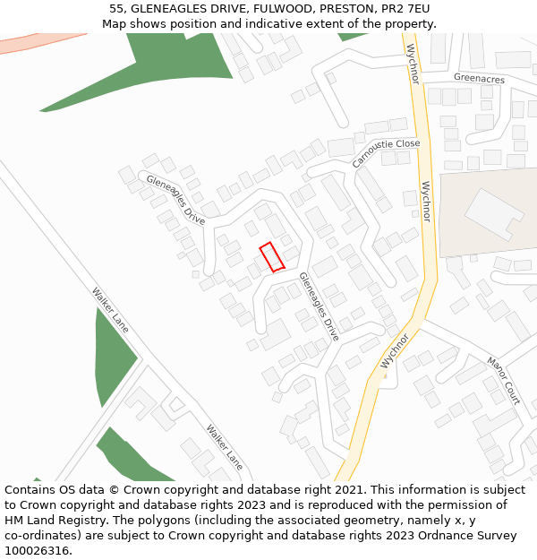 55, GLENEAGLES DRIVE, FULWOOD, PRESTON, PR2 7EU: Location map and indicative extent of plot