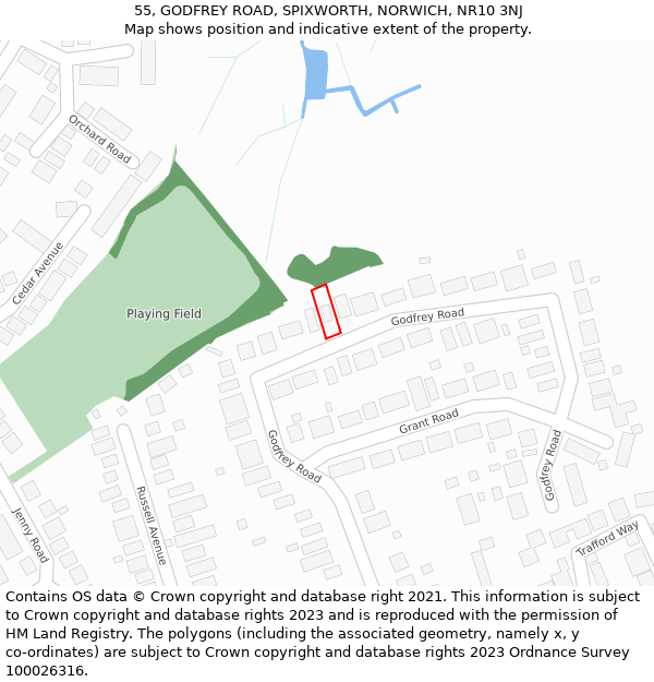 55, GODFREY ROAD, SPIXWORTH, NORWICH, NR10 3NJ: Location map and indicative extent of plot