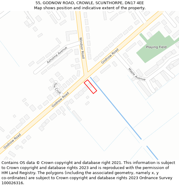 55, GODNOW ROAD, CROWLE, SCUNTHORPE, DN17 4EE: Location map and indicative extent of plot