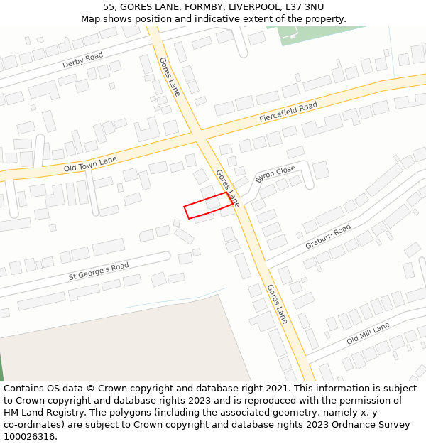 55, GORES LANE, FORMBY, LIVERPOOL, L37 3NU: Location map and indicative extent of plot