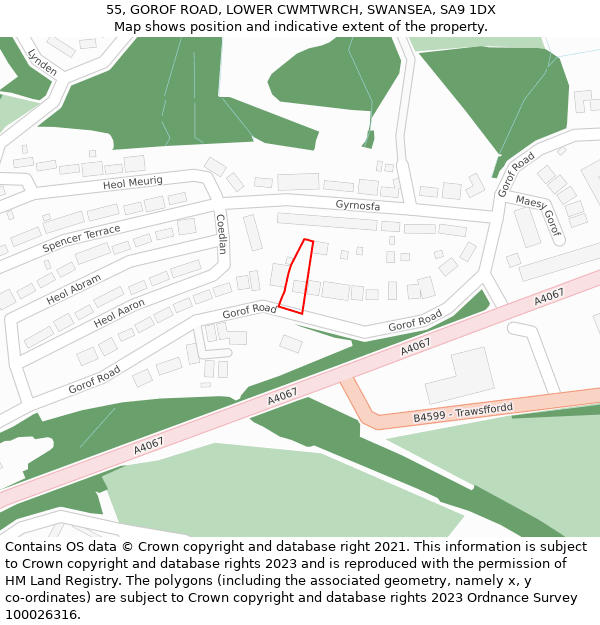 55, GOROF ROAD, LOWER CWMTWRCH, SWANSEA, SA9 1DX: Location map and indicative extent of plot