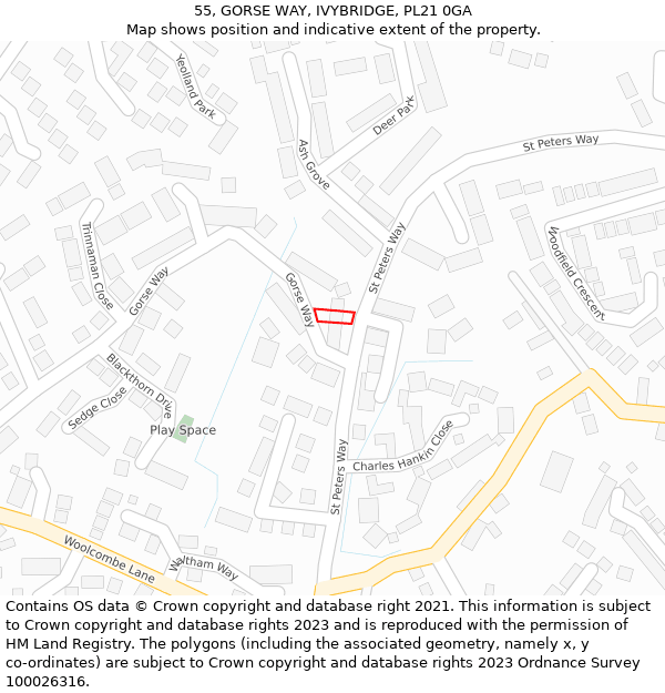 55, GORSE WAY, IVYBRIDGE, PL21 0GA: Location map and indicative extent of plot