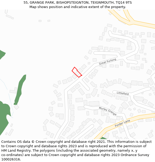 55, GRANGE PARK, BISHOPSTEIGNTON, TEIGNMOUTH, TQ14 9TS: Location map and indicative extent of plot