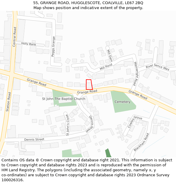 55, GRANGE ROAD, HUGGLESCOTE, COALVILLE, LE67 2BQ: Location map and indicative extent of plot