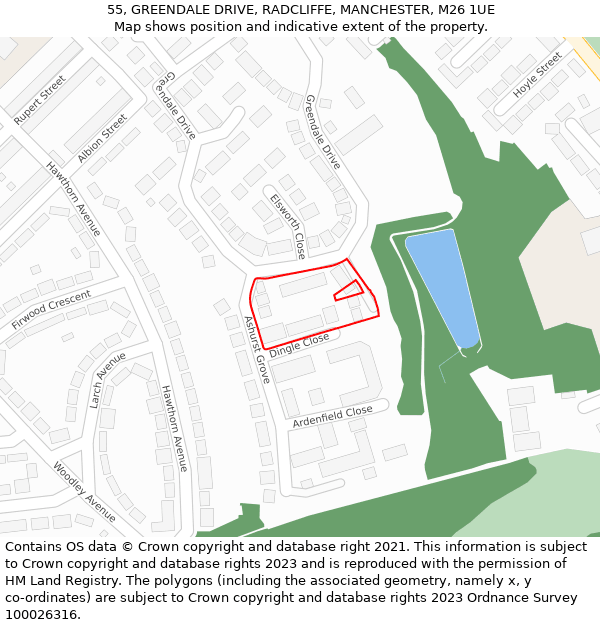 55, GREENDALE DRIVE, RADCLIFFE, MANCHESTER, M26 1UE: Location map and indicative extent of plot