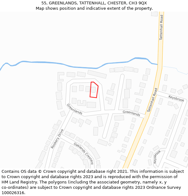 55, GREENLANDS, TATTENHALL, CHESTER, CH3 9QX: Location map and indicative extent of plot