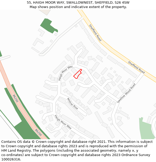 55, HAIGH MOOR WAY, SWALLOWNEST, SHEFFIELD, S26 4SW: Location map and indicative extent of plot