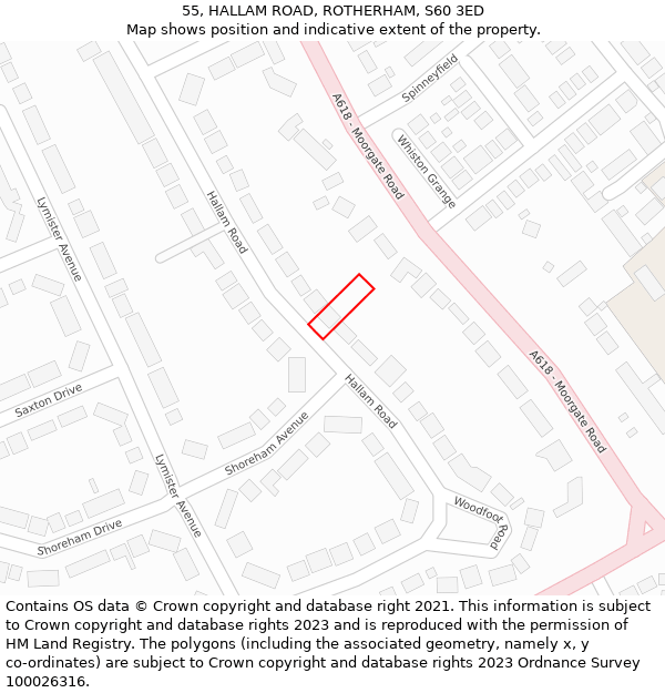 55, HALLAM ROAD, ROTHERHAM, S60 3ED: Location map and indicative extent of plot